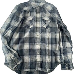 VTGAmerican Eagle Button Up Plaid‎ Shirt Mens L Pearl Snap Western Vintage Fit